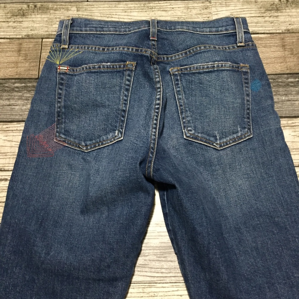 Alice + Olivia Blue High Rise Jeans with Colorful Embroidery - Picture 8 of 11